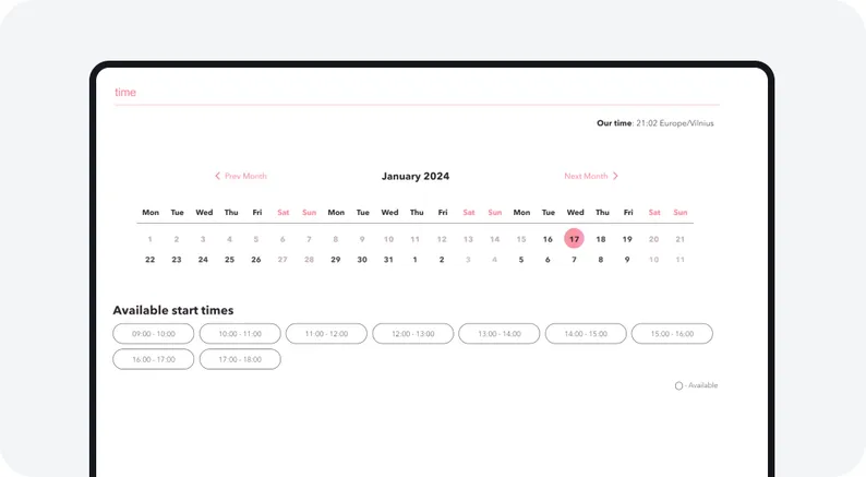 Kalender mit Online-Buchungen