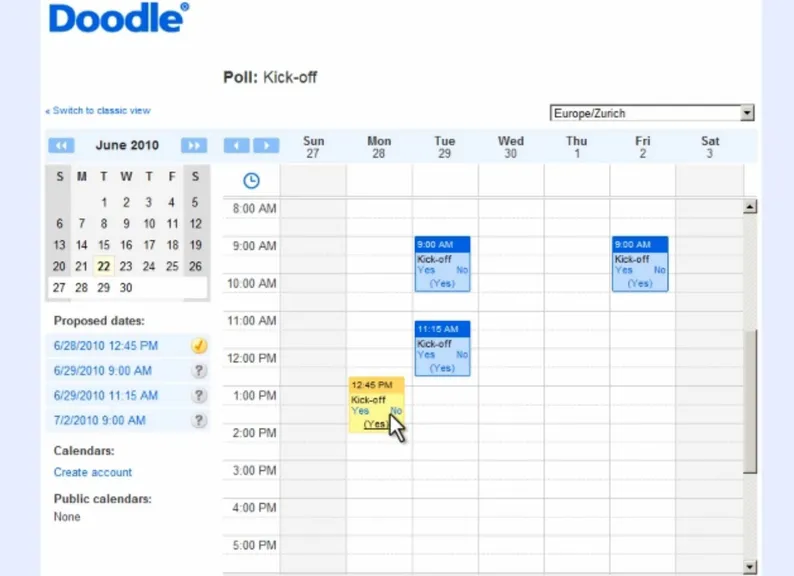 Doodle online appointment calendar